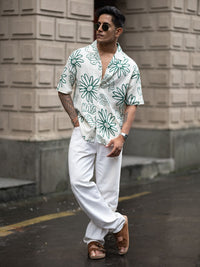 Powerlook Men Cuban Collar Floral Printed Oversized Casual Shirt