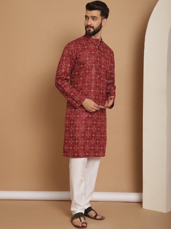 Anouk Maroon Floral Printed Mandarin Collar Straight Kurta With Churidar