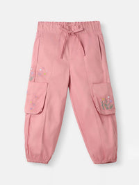 Nauti Nati Girls Cotton Cargo Joggers Floral Embroidery with Pockets
