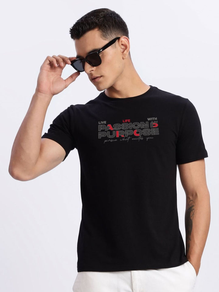 ADRO Men Typography Printed Round Neck Cotton T-shirt
