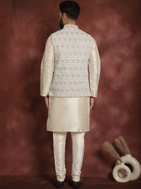 Anouk Men Geometric Embroidered Thread Work Straight Kurta With Churidar & Nehru Jacket