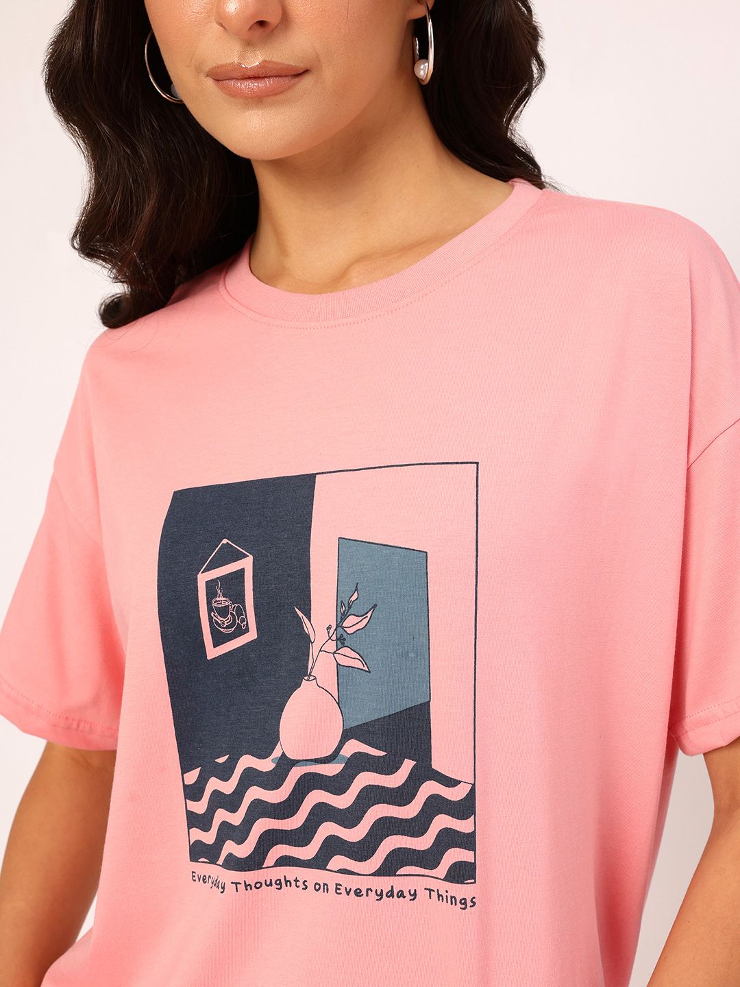 DressBerry Positive Energy Printed Drop-Shoulder Relaxed T-shirt