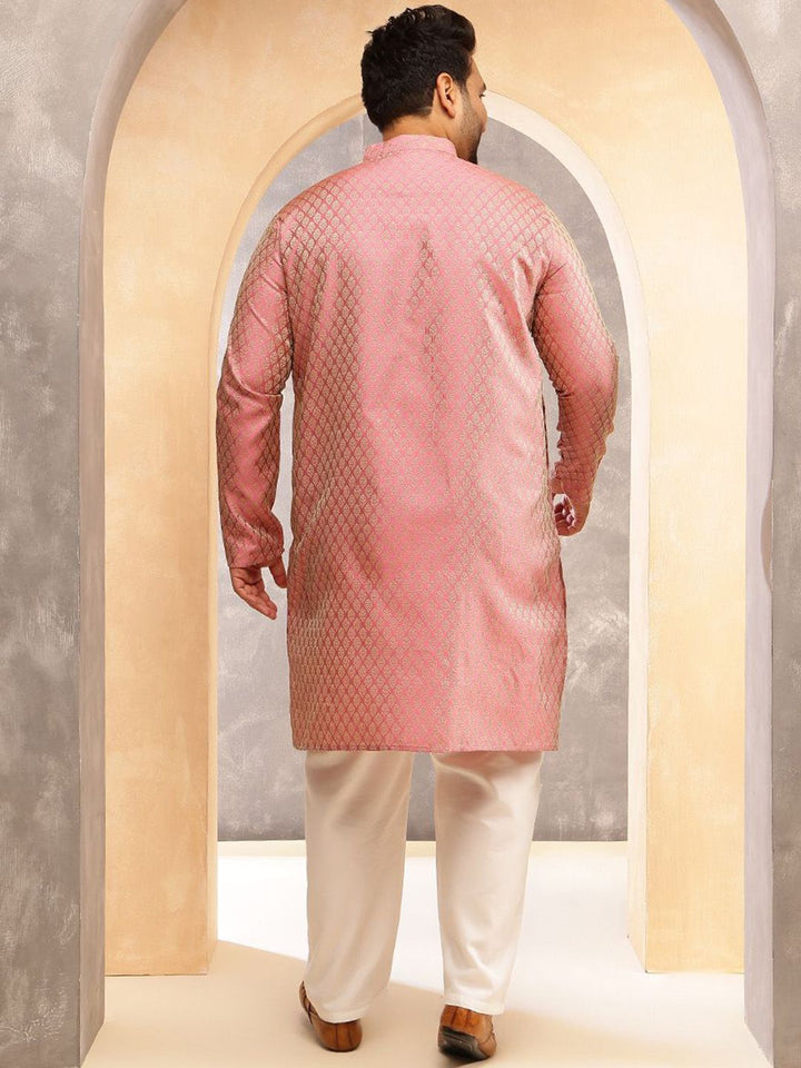 SOJANYA PLUS Motif Etnik Rekaan Tenunan Kolar Jacquard Silk Kurta Dengan Pijama
