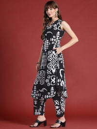 Indo Era Ethnic Motifs Printed Pleated Pure Cotton Kurta with Trousers