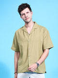 The Indian Garage Co Men Cuban Collar Relaxed Fit Linen Resortwear Shirt
