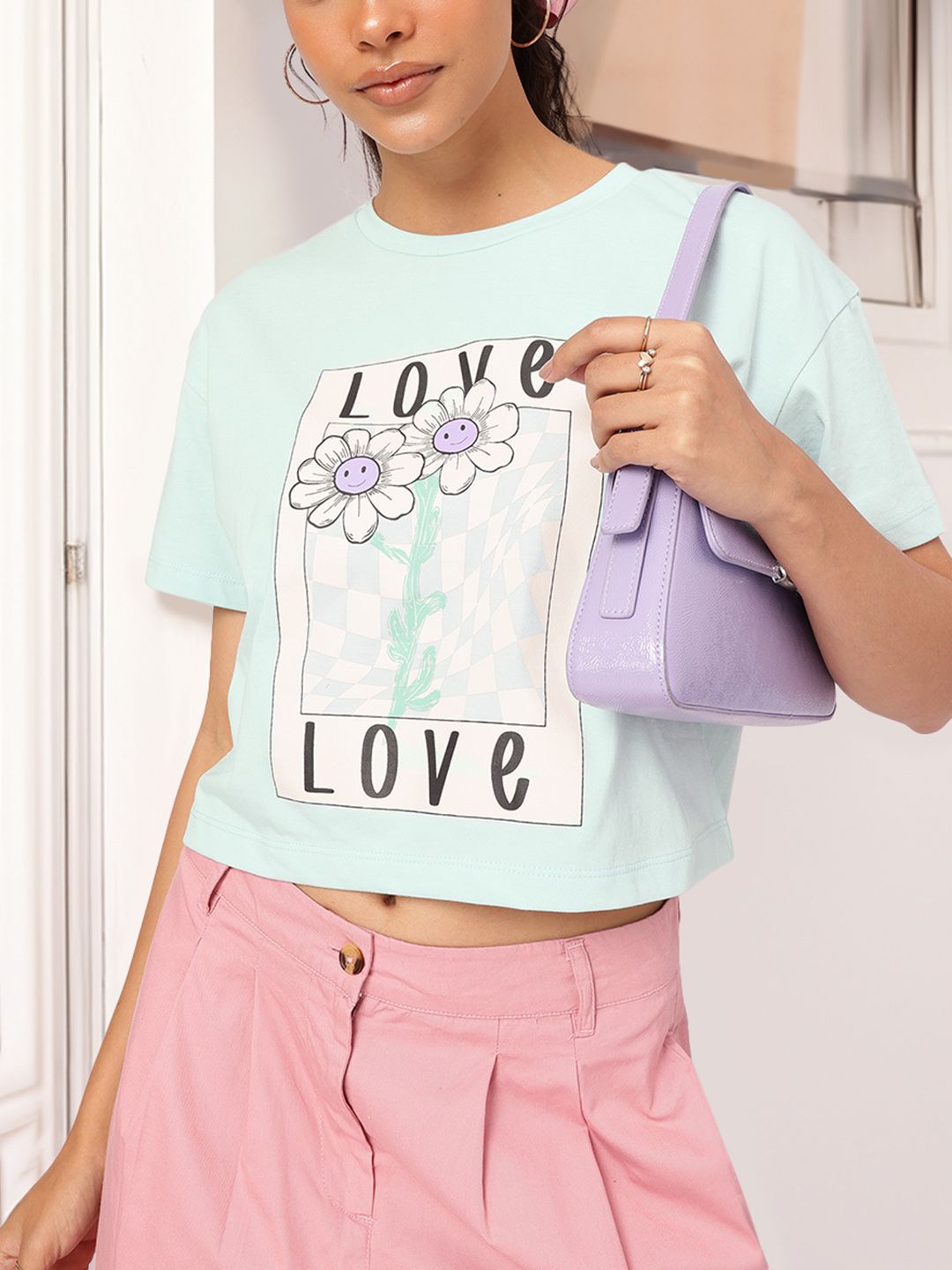 DressBerry Enchanted Evening Graphic Print Boxy Crop T-shirt