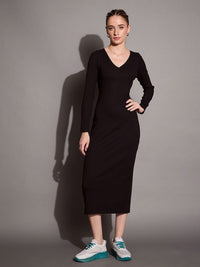 SASSAFRAS BASICS Bodycon Solid Midi Dress