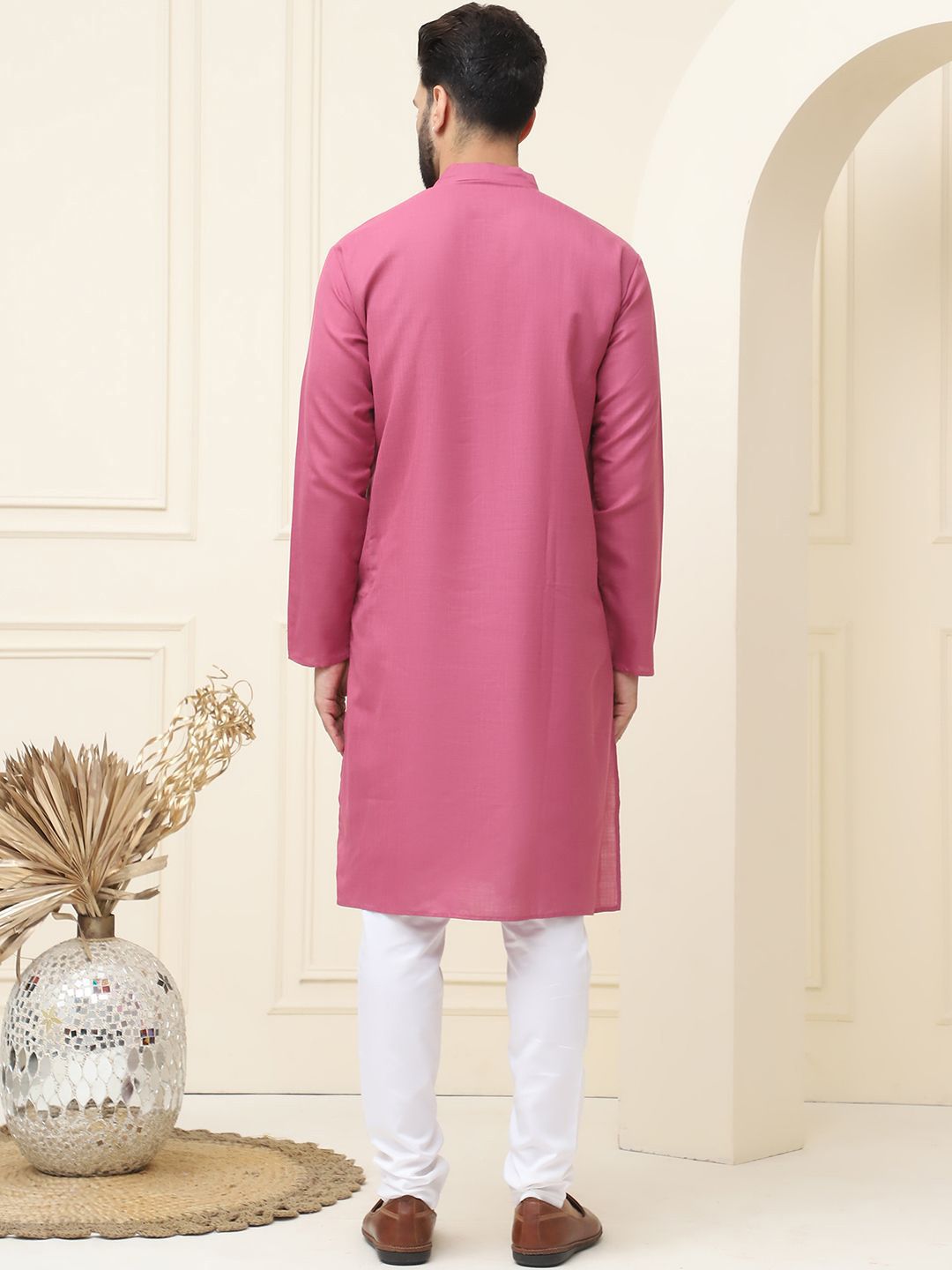 SOJANYA Kurta Lurus Linen Kapas Kolar Mandarin dengan Piyama