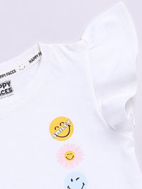 Happy Faces Kids Girls Printed Flutter Sleeve Pure Cotton Top