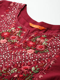 Indo Era Floral Embroidered Thread Work Kurta with Trousers & With Dupatta