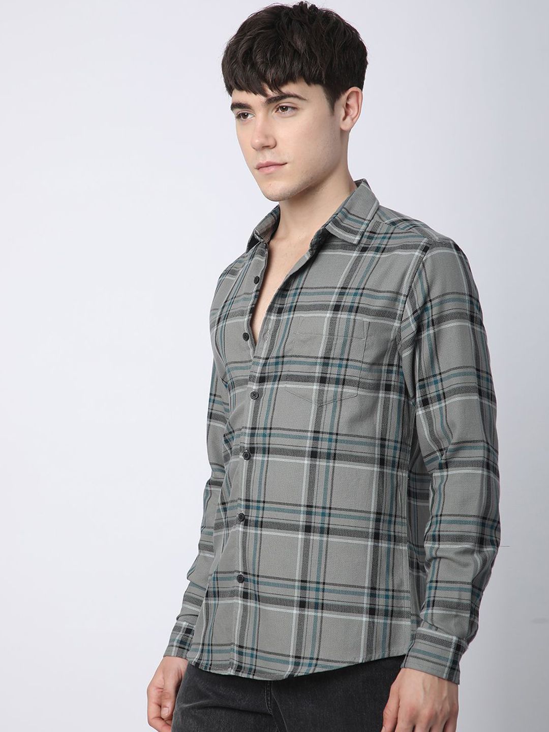 VASTRADO Men Classic Slim Fit Opaque Checked Casual Shirt
