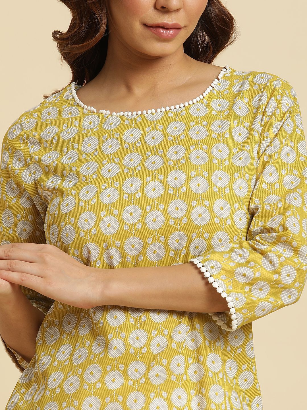 W Geometric Printed Thread Work Cotton Straight Kurta