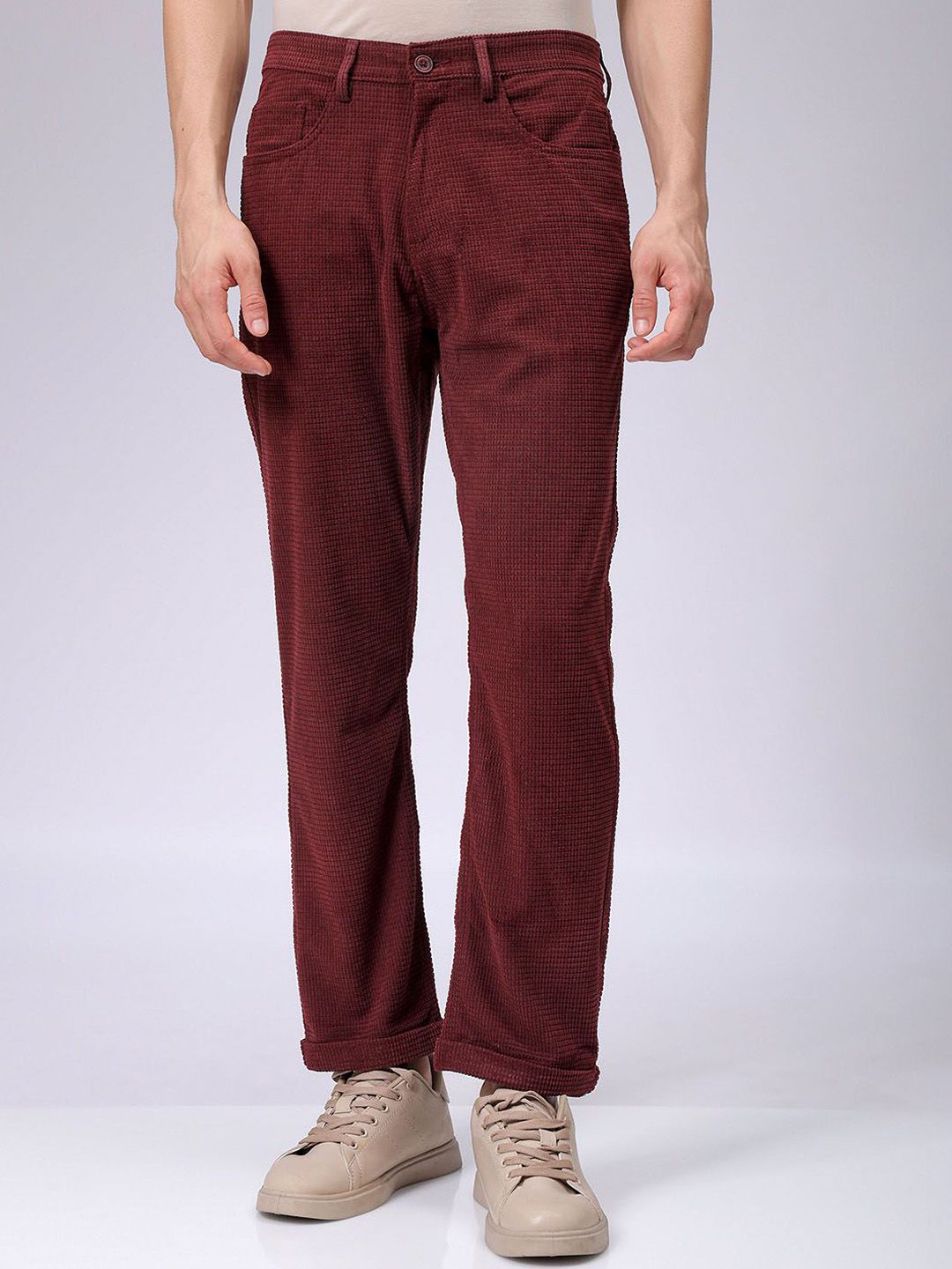 The Indian Garage Co Men Self Design Straight Fit Chinos Trousers