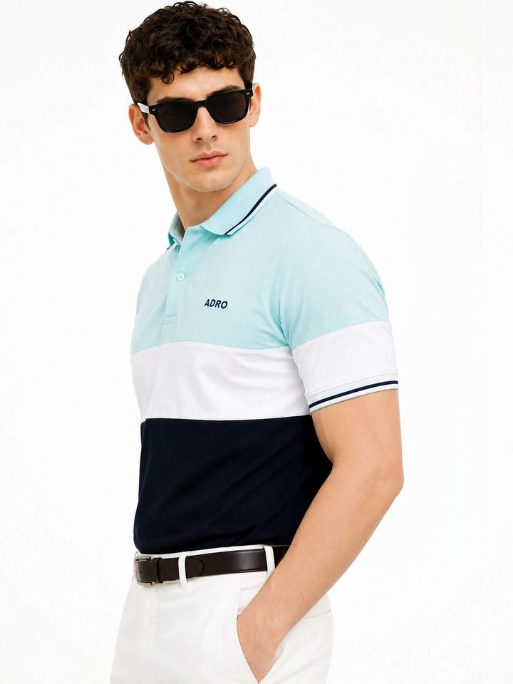ADRO Men Colourblocked Polo Collar T-shirt