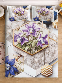 KLOTTHE White & Blue Floral Printed Fitted 300 TC King Bedsheet With 2 Pillow Cover