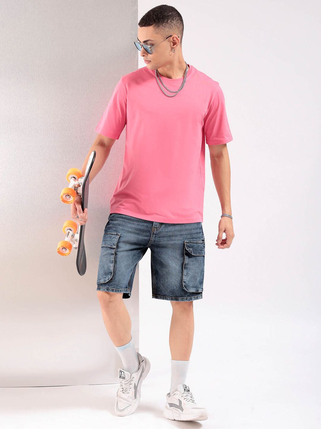 The Indian Garage Co Pink Round Neck Short Sleeves Regular T-shirt