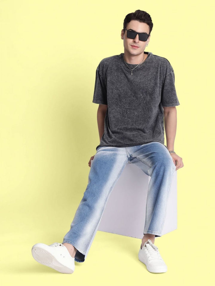 Bene Kleed Men Acid Wash Round Neck Cotton T-shirt