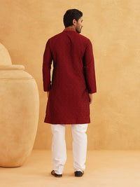 SOJANYA Woven Design Embroidered Band Collar Kurta With Churidar