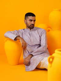 SOJANYA LUXE Geometric Embroidered Mandarin Collar Cotton Silk Straight Kurta With Trouser