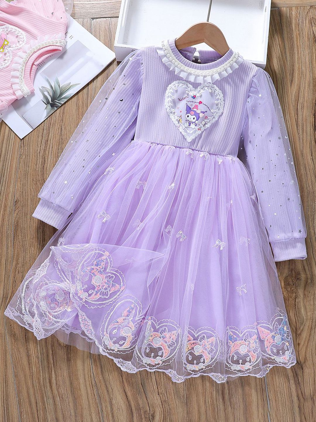 YK Girls Embroidered Fit and Flare Dress