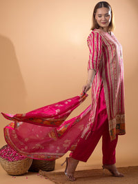 Mamicha Women Ethnic Motifs Printed Cotton Kurta with Trousers & Dupatta