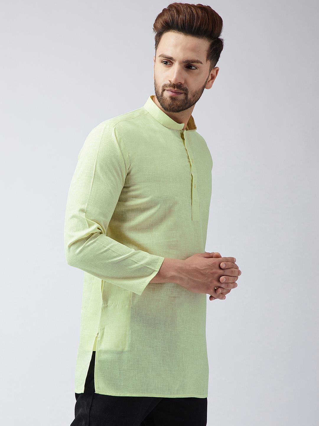 SOJANYA Men Lime Green Solid Straight Kurta