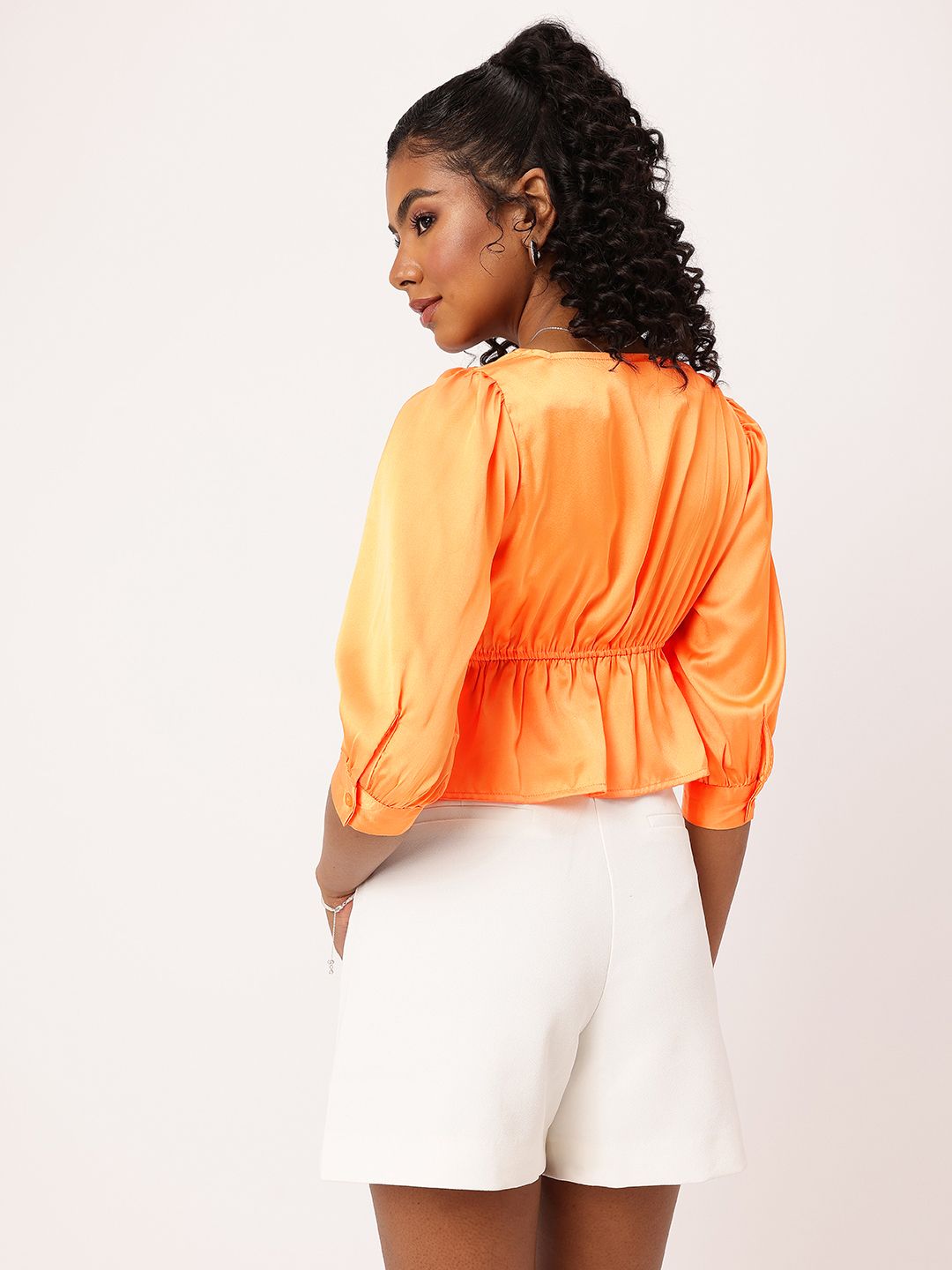 DressBerry Feels Like Satin Ruffle Dazzle Cinched Waist Top