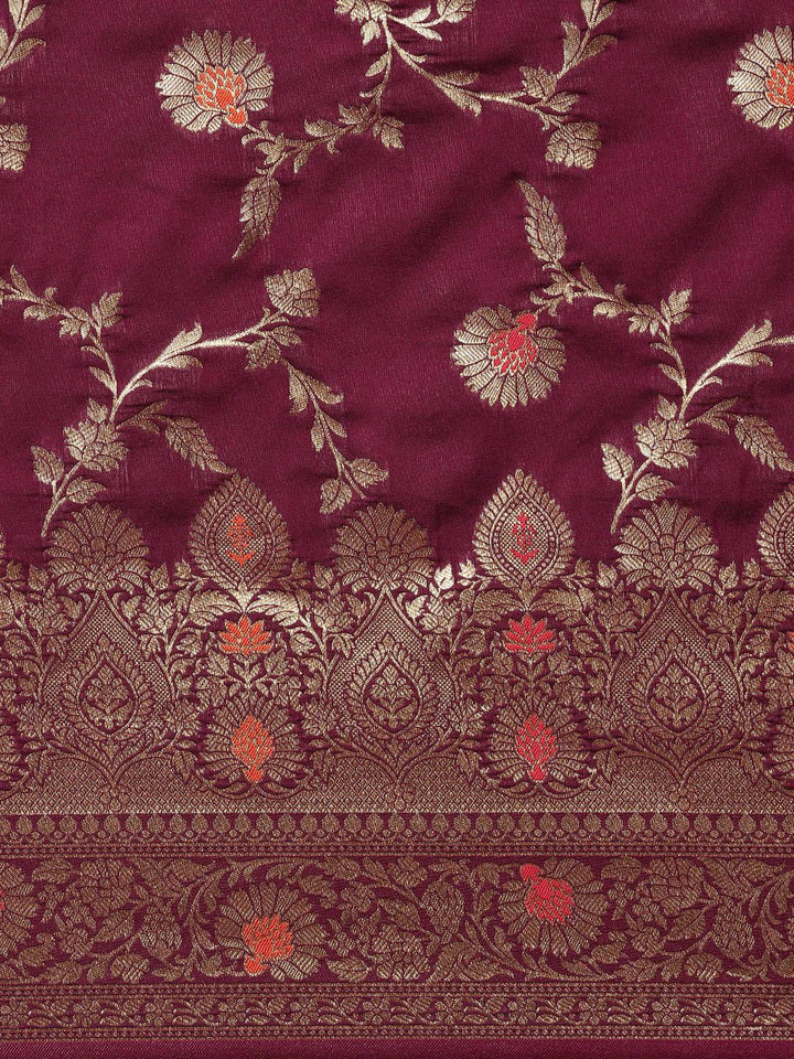 Saree mall Purple & Gold-Toned Floral Silk Blend Sarees