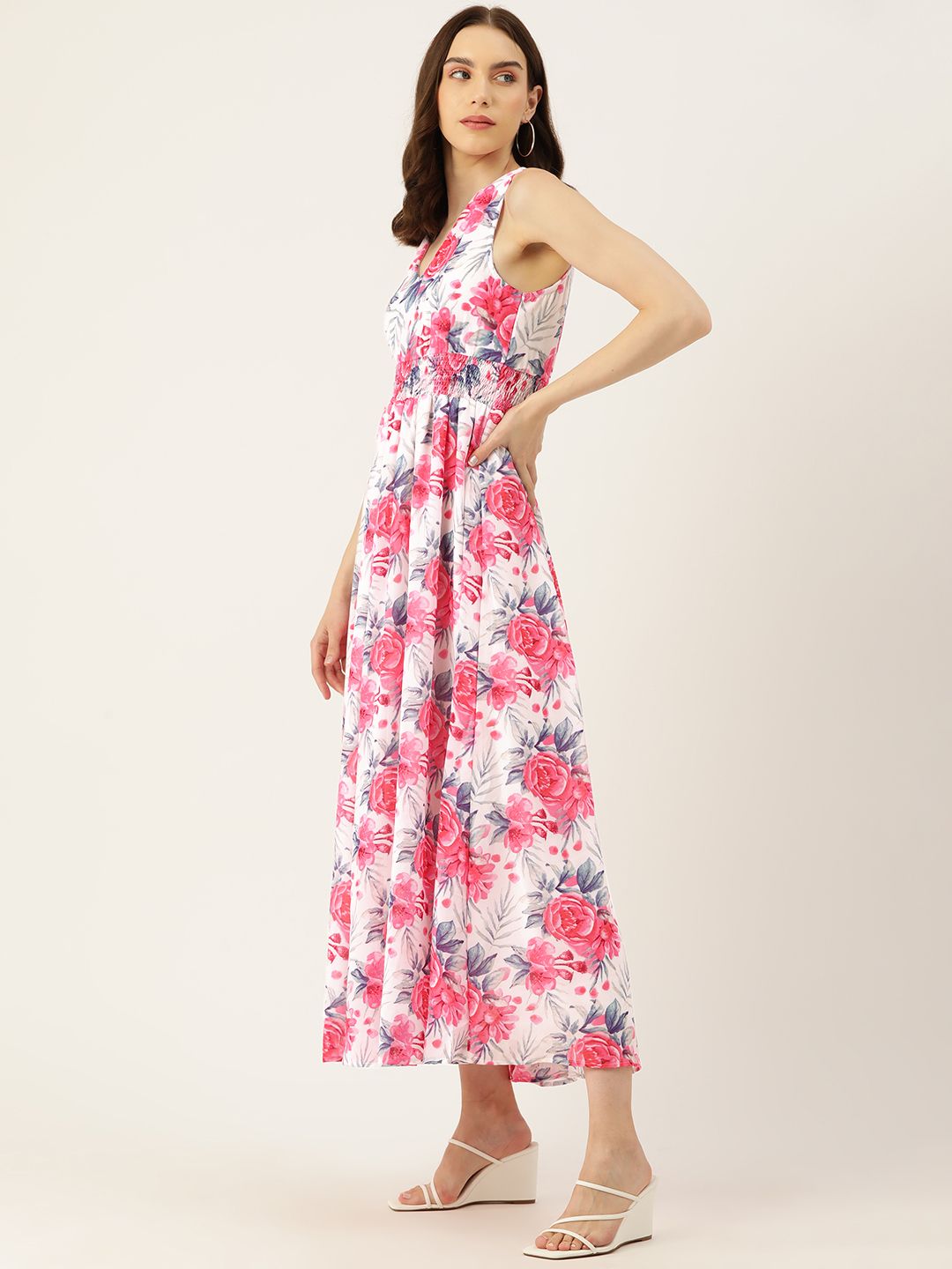 DressBerry Smocked Floral Print Maxi Dress