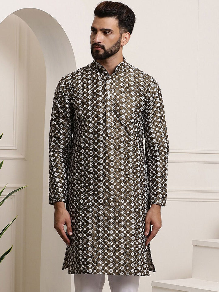 SOJANYA Kurta Cotton Sutera Lurus Sulam Bunga