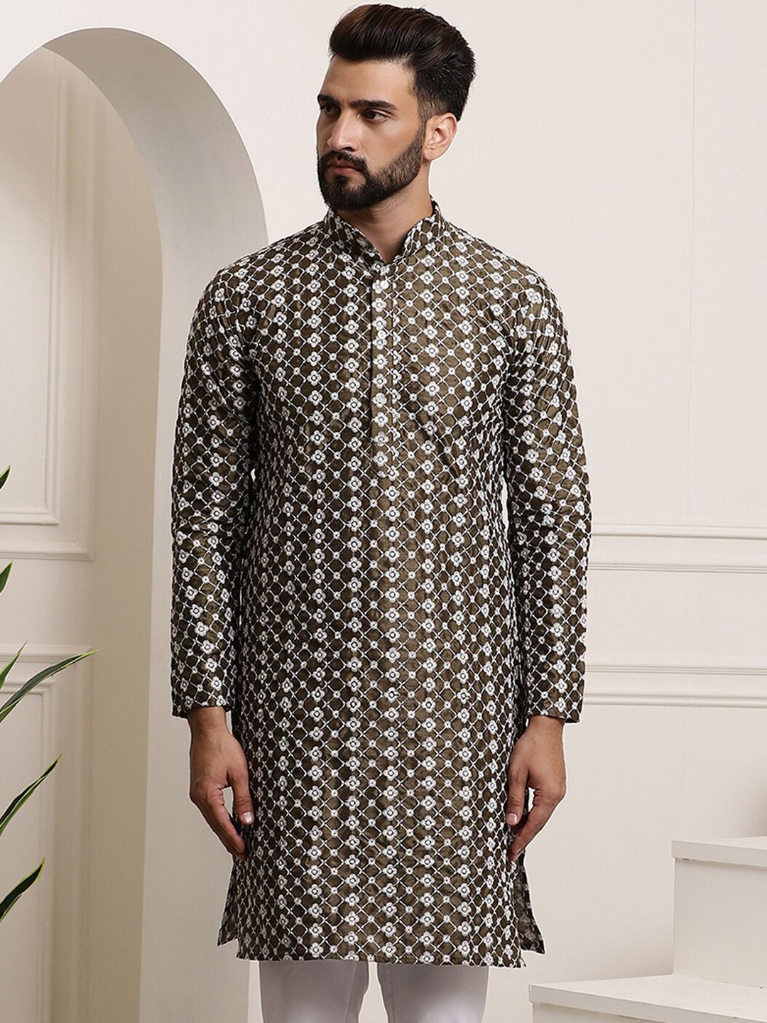 SOJANYA Kurta Cotton Sutera Lurus Sulam Bunga