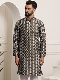 SOJANYA Kurta Cotton Sutera Lurus Sulam Bunga