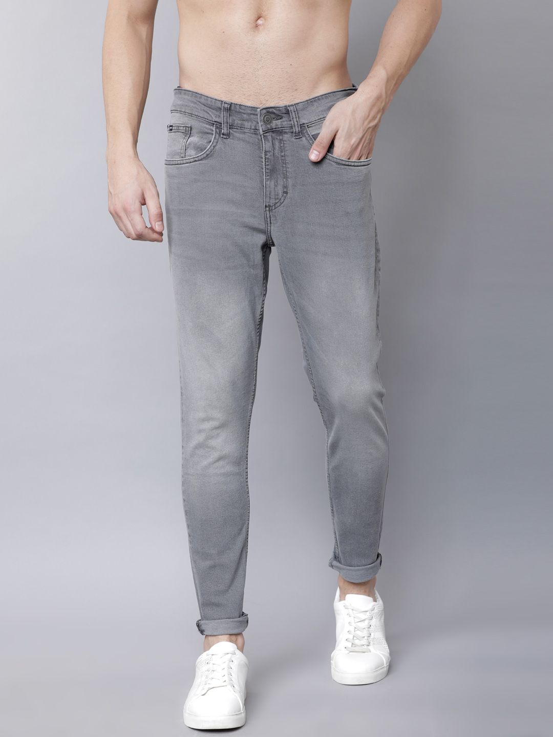 Highlander Men Grey Tapered Fit Mid-Rise Clean Look Jeans Regingable