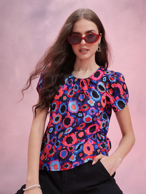 DressBerry Abstract Printed Petal Sleeve Top