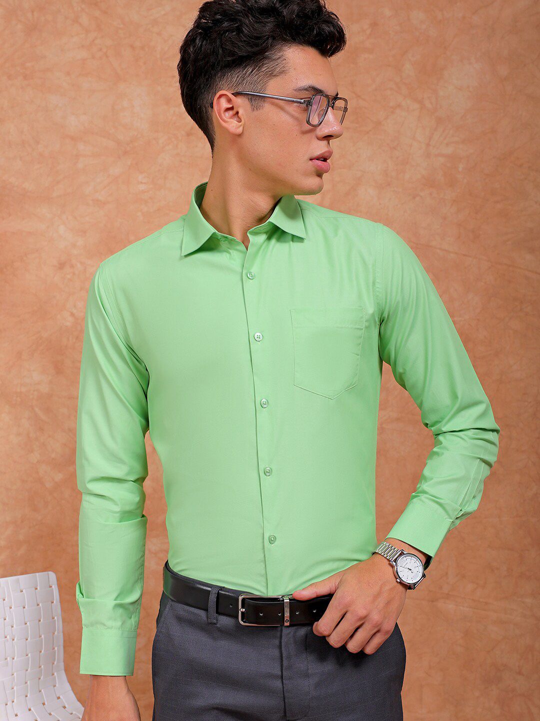 The Indian Garage Co. X Luxe Slim Fit Spread Collar Opaque Cotton Formal Shirt