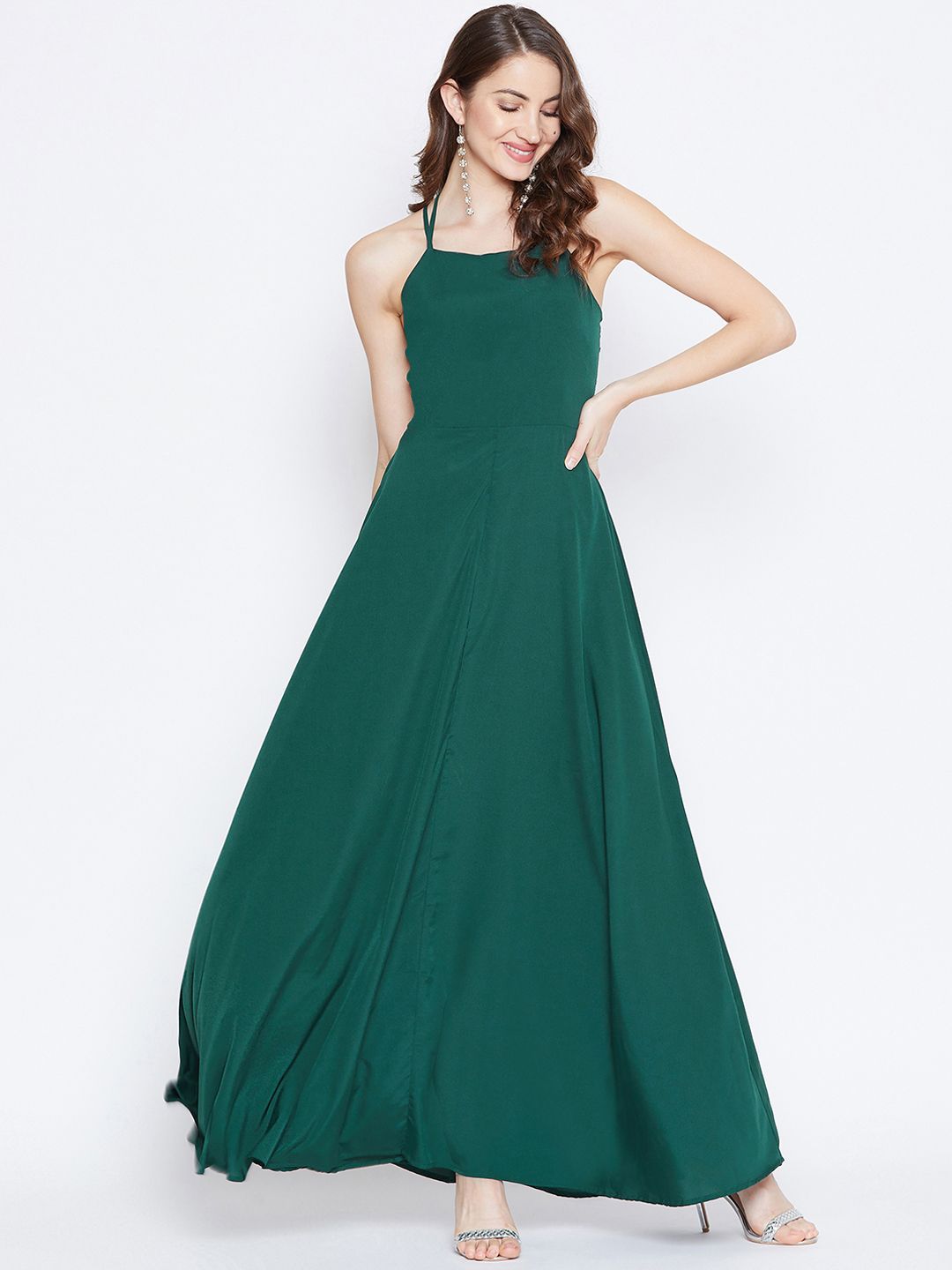 Berrylush Women Green Solid Maxi Dress