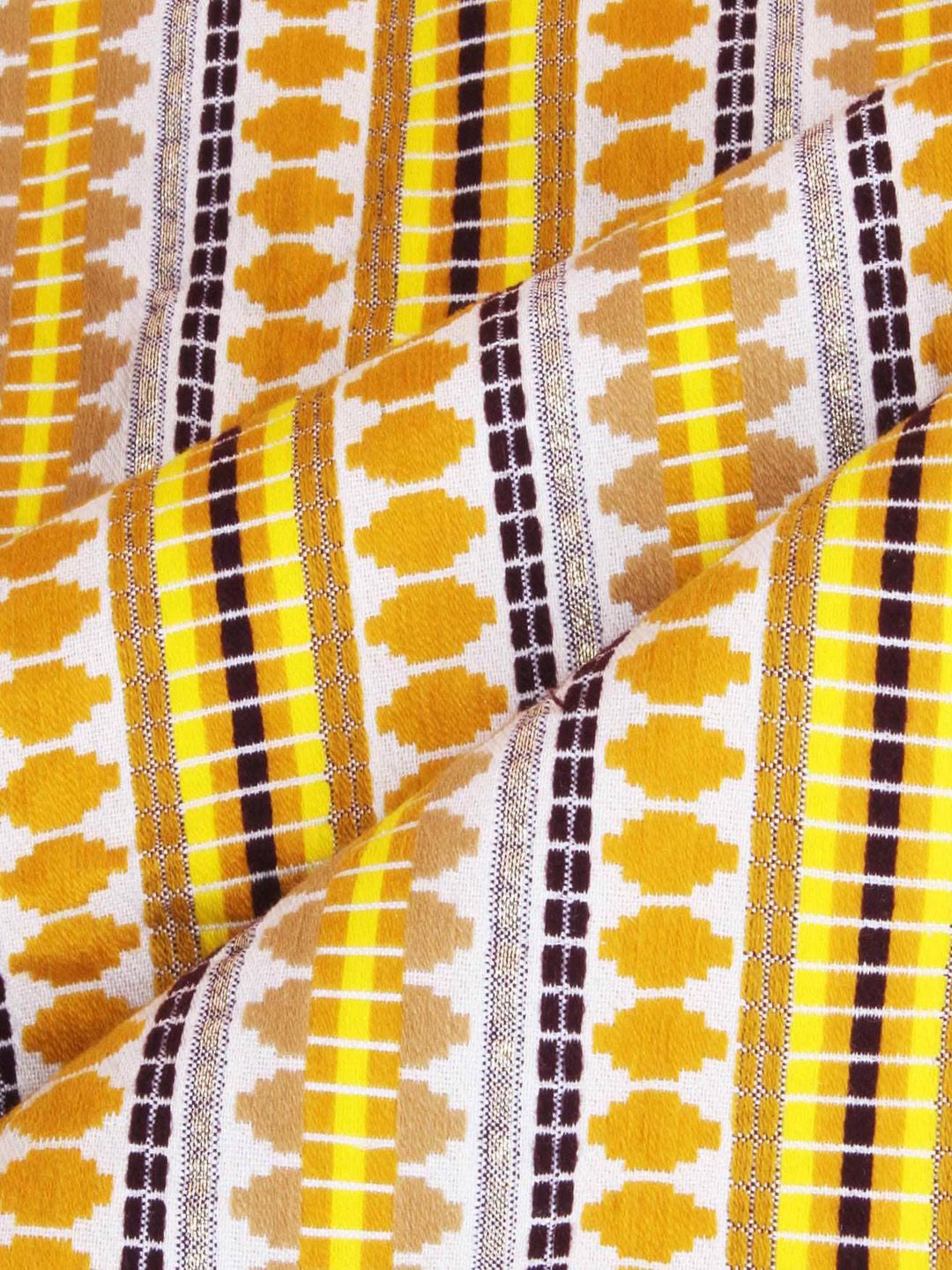 STITCHNEST Yellow & White Self Design Jacquard 3-Seater Sofa Cover