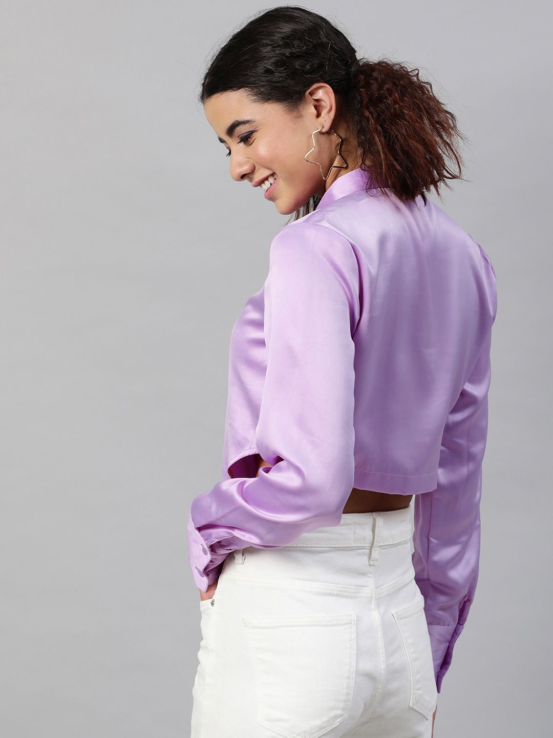 STREET 9 Women Lavender Shirt Style Crop Top