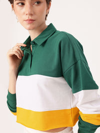 DressBerry Urban Cool Colourblocked Polo Boxy Crop Sweatshirts