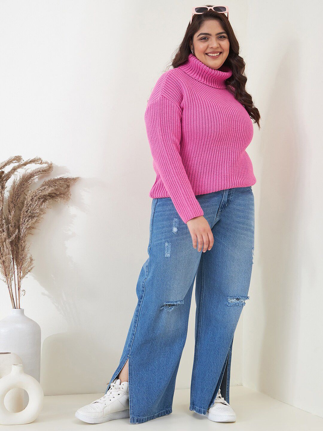 CURVY STREET Women Plus Size Ribbed Acrylic Pullover