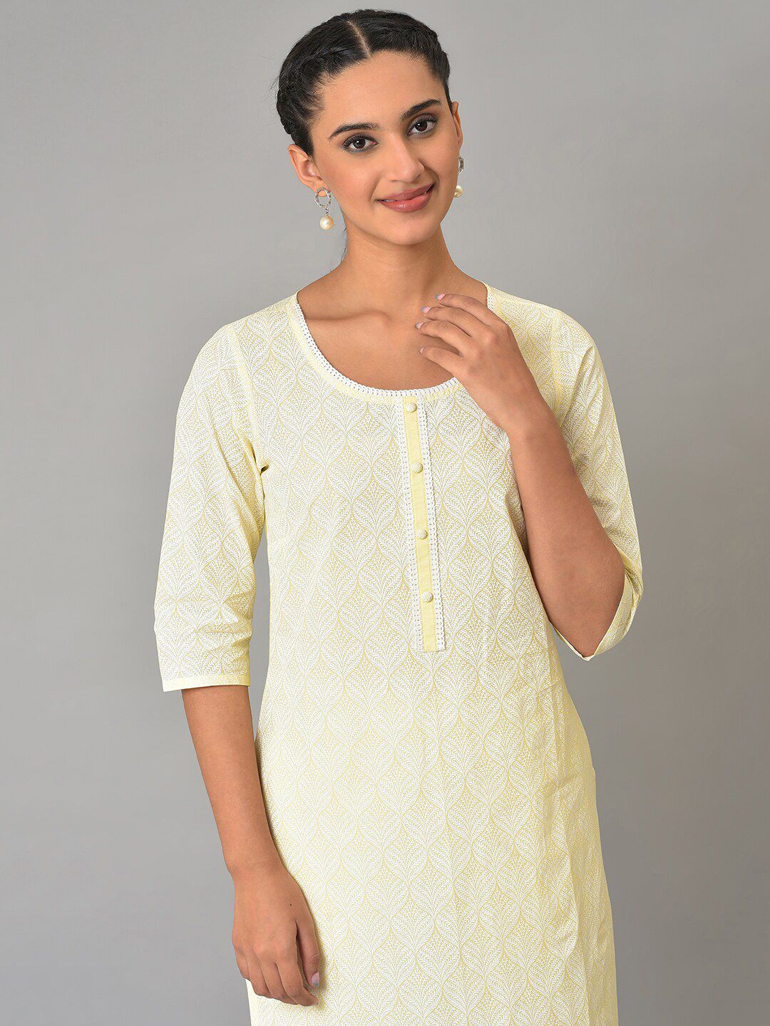 AURELIA Ethnic Motifs Printed Round Neck Block Print Pure Cotton Kurta