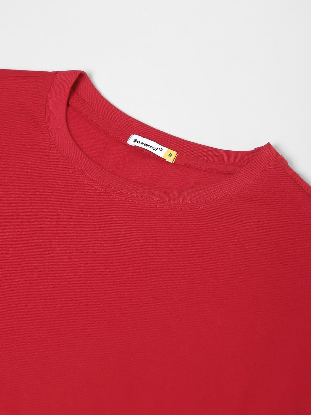 Bewakoof Women Red Cotton Drop-Shoulder Sleeves Oversized T-shirt