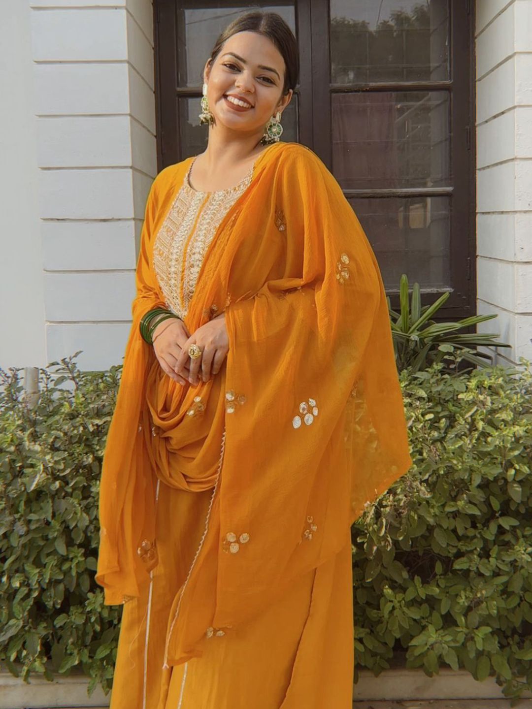 KALINI Ethnic Motifs Embroidered Regular Gotta Patti Kurta with Palazzos & Dupatta