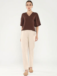 RAREISM Solid Self Design V-Neck Top