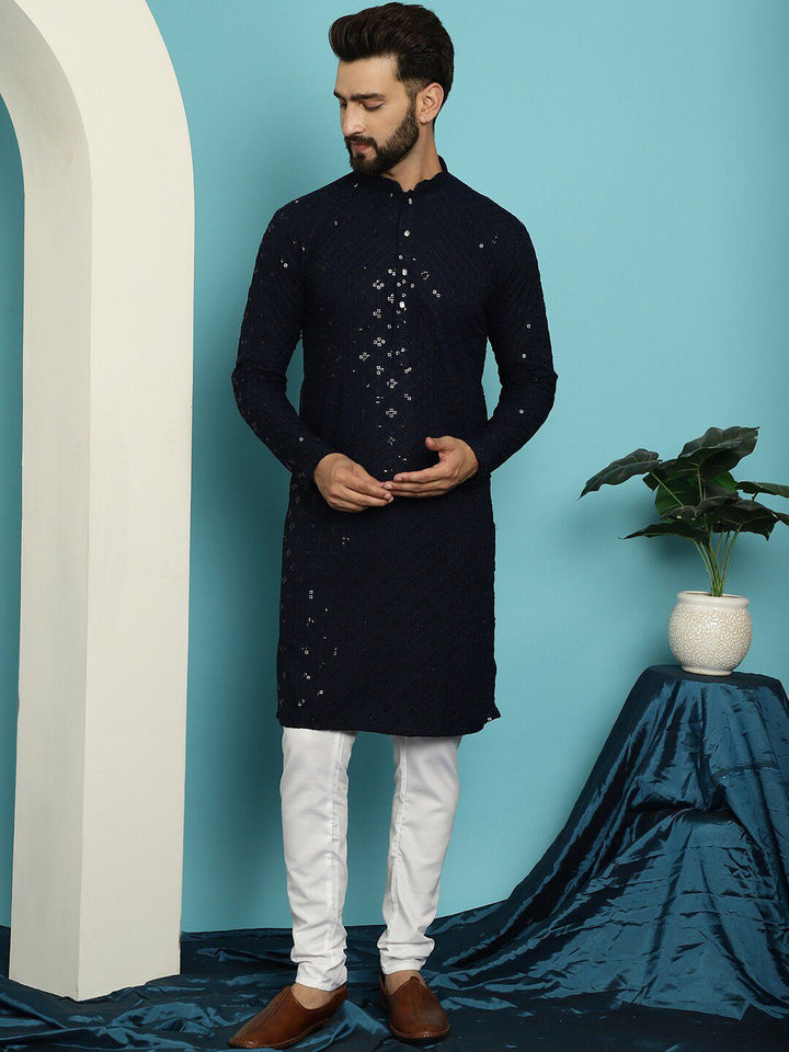 SOJANYA Embroidered Sequinned Pure Cotton Kurta with Pyjama Set