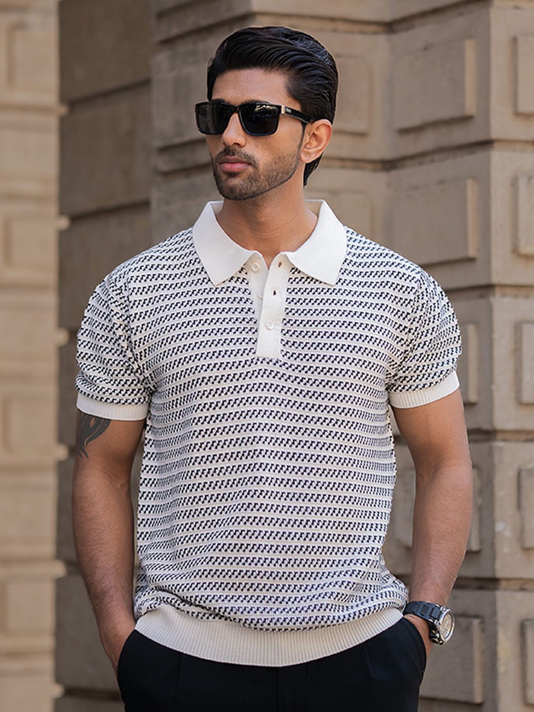 Powerlook Men Striped Polo Collar T-shirt
