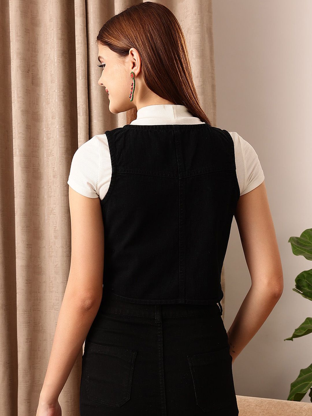 STREET 9 Sleeveless Crop Cotton Denim Jacket