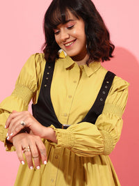 STREET 9 Puff Sleeves Pure Cotton Shirt Dress