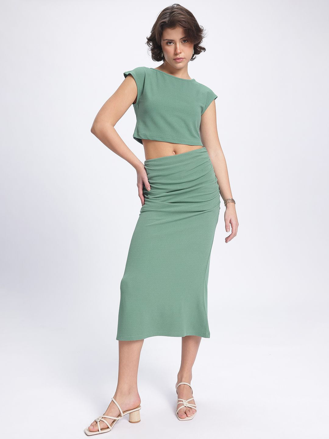 DressBerry Pastel Dreams Textured Crop Top Ruched Co-Ords
