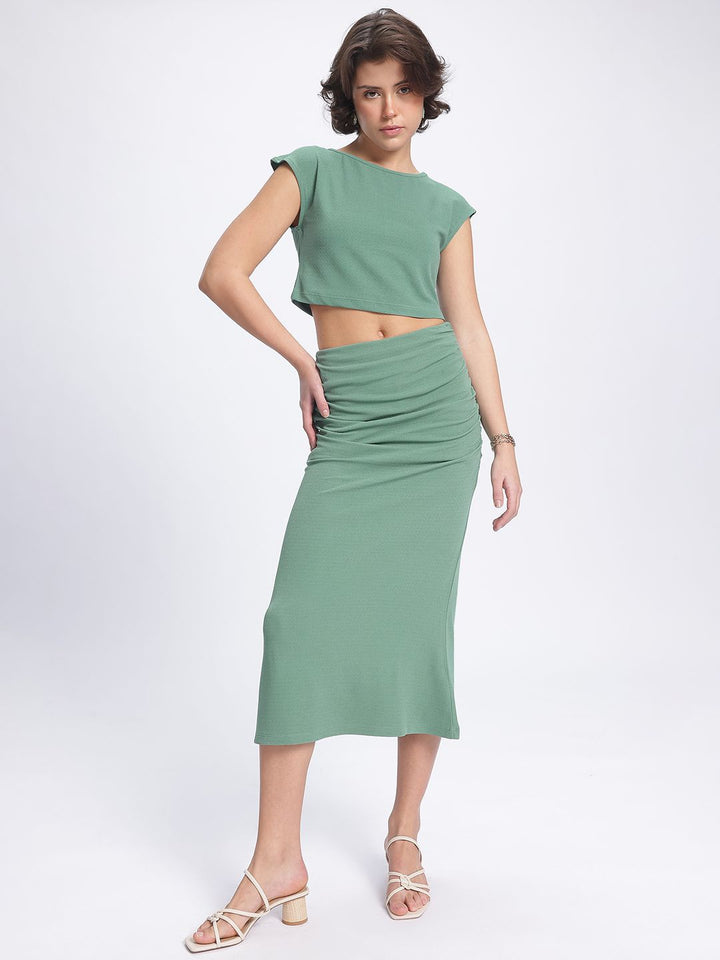 DressBerry Pastel Dreams Textured Crop Top Ruched Co-Ords